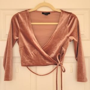 Velvet Long Sleeved Wrap Crop Top